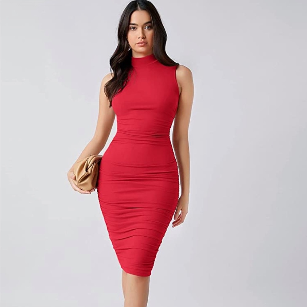 ~Eureka:Classic Red Mock Neck Pencil Dress~